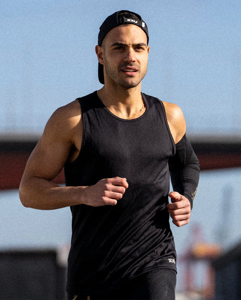 2XU Mens Aero Run Tank (Black/Silver Reflective)
