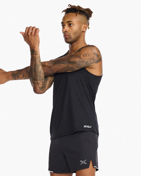 2XU Mens Aero Run Tank (Black/Silver Reflective)