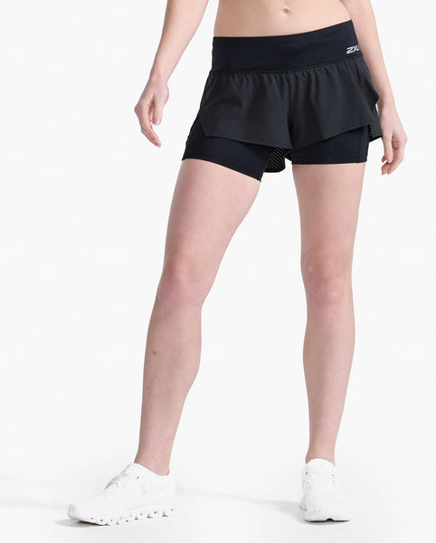 2XU Womens Aero 2-in-1 4" Inch Shorts (Black/Silver Reflective)