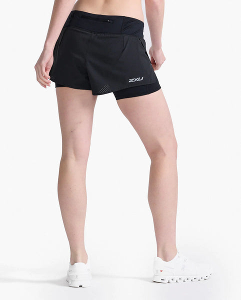 2XU Womens Aero 2-in-1 4" Inch Shorts (Black/Silver Reflective)