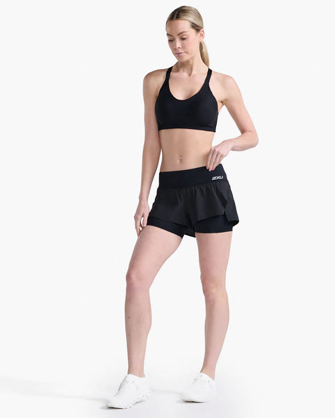 2XU Womens Aero 2-in-1 4" Inch Shorts (Black/Silver Reflective)