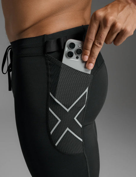 2XU Mens Aero Mesh Compression Shorts (Black/Silver Reflective)