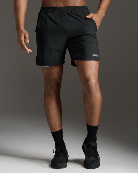 2XU Mens Aero 7" Run Short (Black/Reflective Silver)