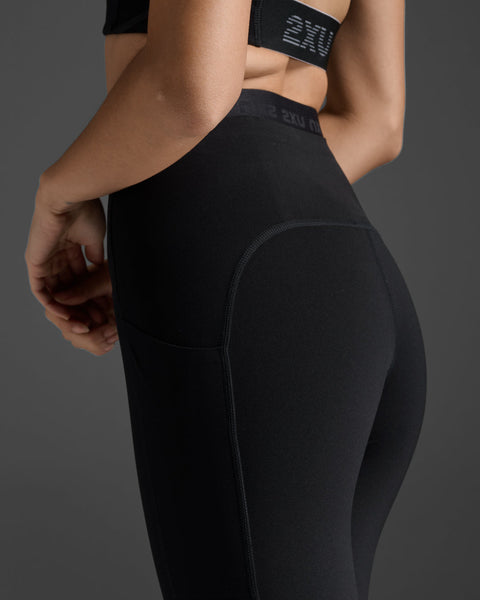 2XU Womens Form Stash Hi-Rise 7/8 Compression Tight (Black/Black)