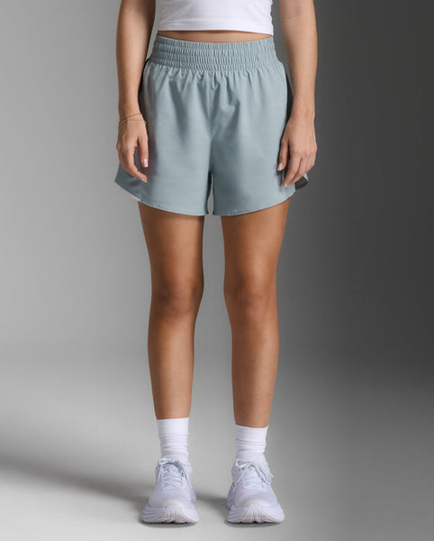 2XU Womens Aero Hi-Rise 4 Inch Shorts (Smoke Blue/White Reflective)