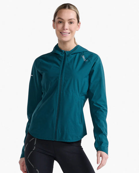 2XU Womens Light Speed Waterproof Jacket (Deep Jade/Reflective Silver)