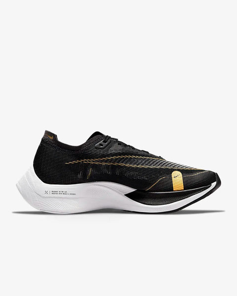 Nike Womens Zoom X Vaporfly Next % 2  (Black/White-MTLC Gold Coin)