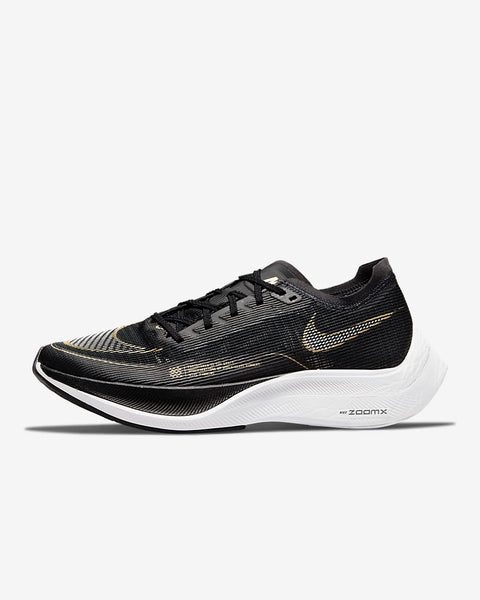 Nike Womens Zoom X Vaporfly Next % 2  (Black/White-MTLC Gold Coin)