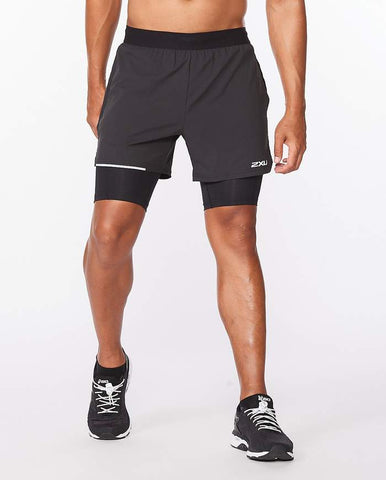 2XU Mens Aero 2 in 1 5'' Shorts (Black)