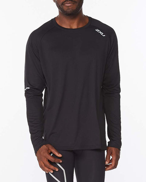 2XU Mens Aero L/S Run Tee (Black/Silver Reflective)