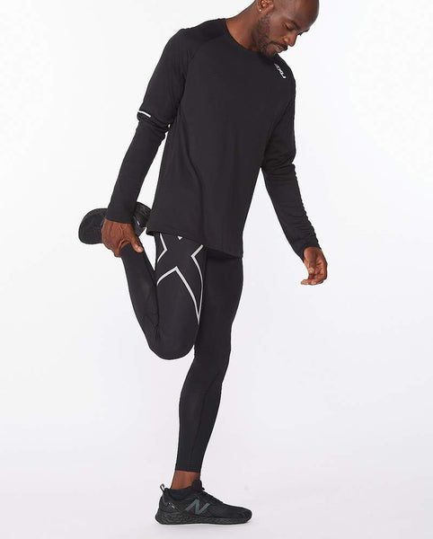 2XU Mens Aero L/S Run Tee (Black/Silver Reflective)