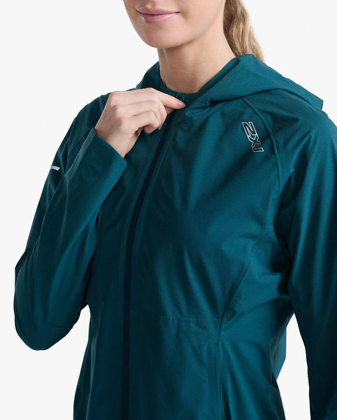 2XU Womens Light Speed Waterproof Jacket (Deep Jade/Reflective Silver)
