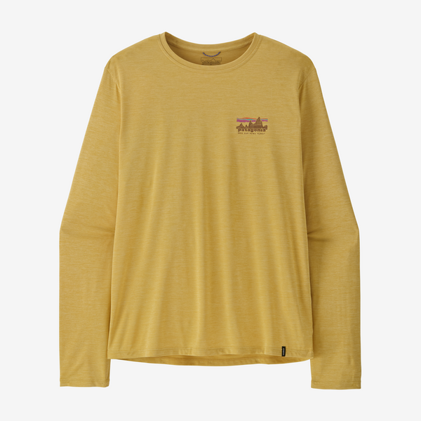 Patagonia Mens L/S Run Cap Cool Daily Graphic Shirt (‘73 Skyline/Limestone Yellow X-Dye)