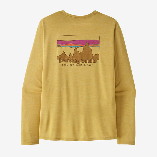 Patagonia Mens L/S Run Cap Cool Daily Graphic Shirt (‘73 Skyline/Limestone Yellow X-Dye)