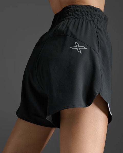 2XU Womens Aero Hi-Rise 4 Inch Shorts (Black/Sliver Reflective)