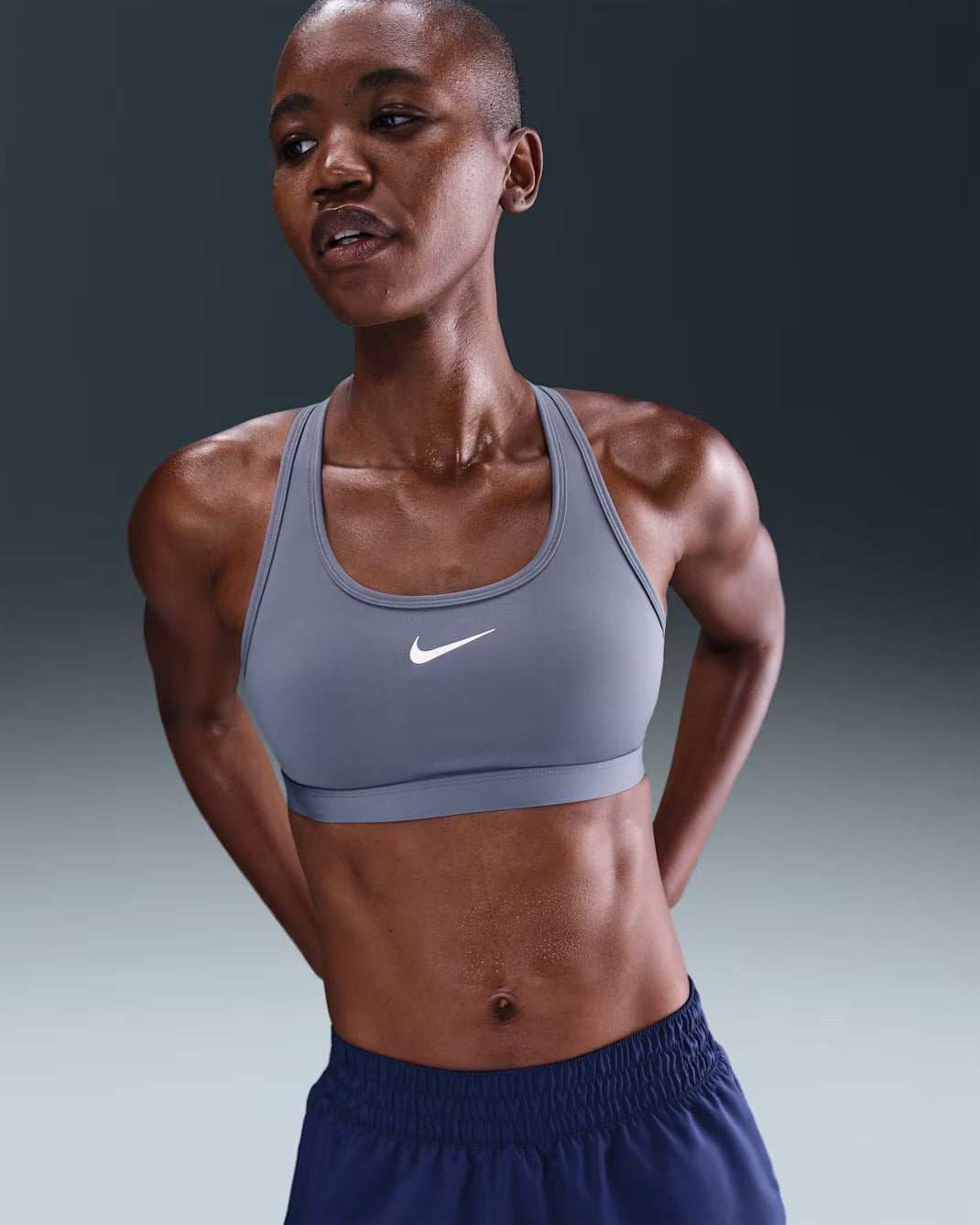 Nike Womens Swoosh Medium Support Sports Bra (World Indigo/White)