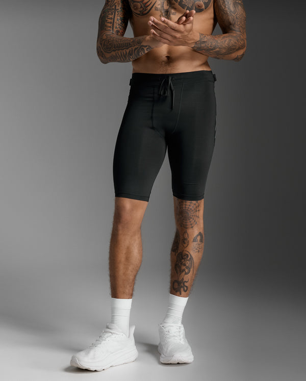 2XU Mens Aero Mesh Compression Shorts (Black/Silver Reflective)