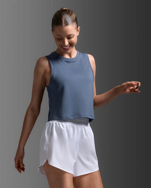 2XU Womens Aero Mesh Crop Tank (Indigo / Indigo Reflective)